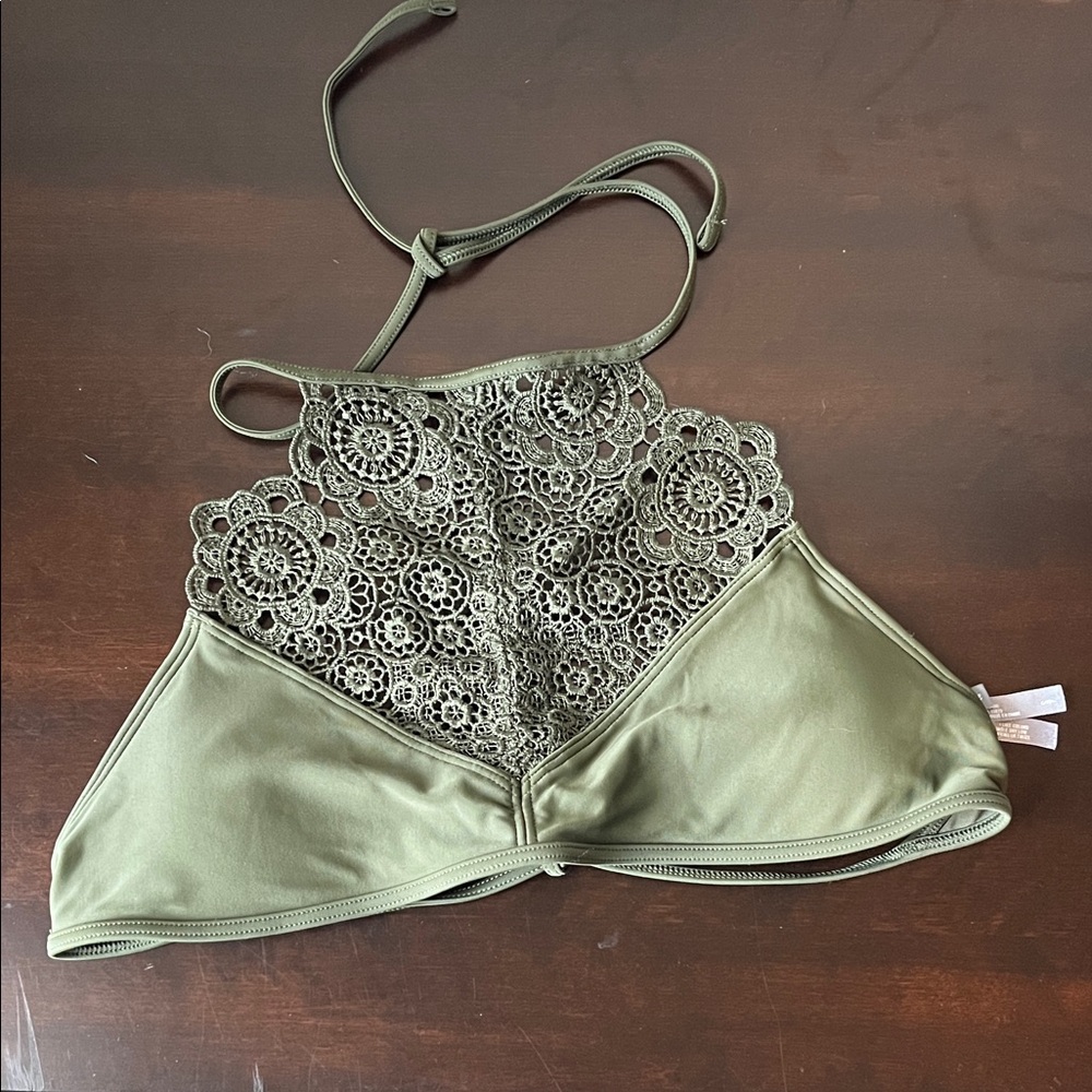 Aerie Olive Crochet Detail Top